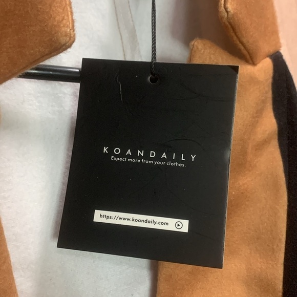 KOANDAILY Tan Black Jacket Wool Striped Collar Buttoned Front - Picture 7 of 10